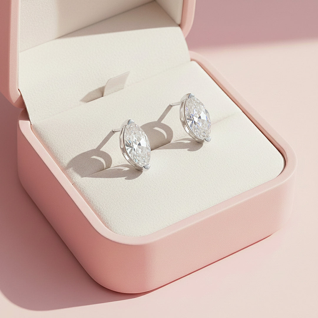 Marquise Solitaire Stud Earrings | Moissanite | 925 Sterling Silver | Prm8127 - Earrings | Singapore Jewellery, Wedding Rings &amp; Gifts | Same Day Delivery | Tiara.com.sg