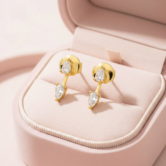Double Pear Ear Jacket Earrings | Moissanite | 18K Gold Plated 925 Sterling Silver | Prm8128 - Earrings | Singapore Jewellery, Wedding Rings &amp; Gifts | Same Day Delivery | Tiara.com.sg