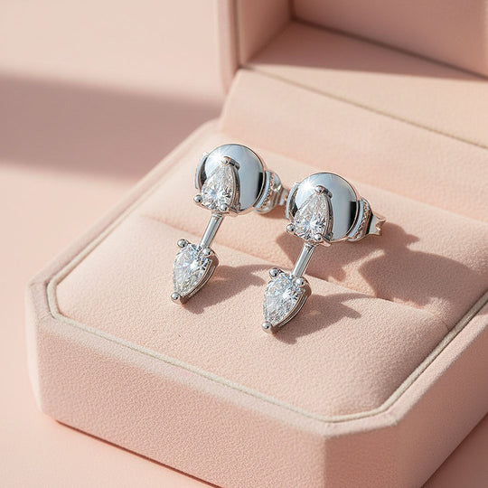 Double Pear Ear Jacket Earrings | Moissanite | 18K Gold Plated 925 Sterling Silver | Prm8128 - Earrings | Singapore Jewellery, Wedding Rings &amp; Gifts | Same Day Delivery | Tiara.com.sg