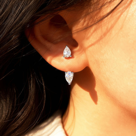 Double Pear Ear Jacket Earrings | Moissanite | 18K Gold Plated 925 Sterling Silver | Prm8128 - Earrings | Singapore Jewellery, Wedding Rings &amp; Gifts | Same Day Delivery | Tiara.com.sg