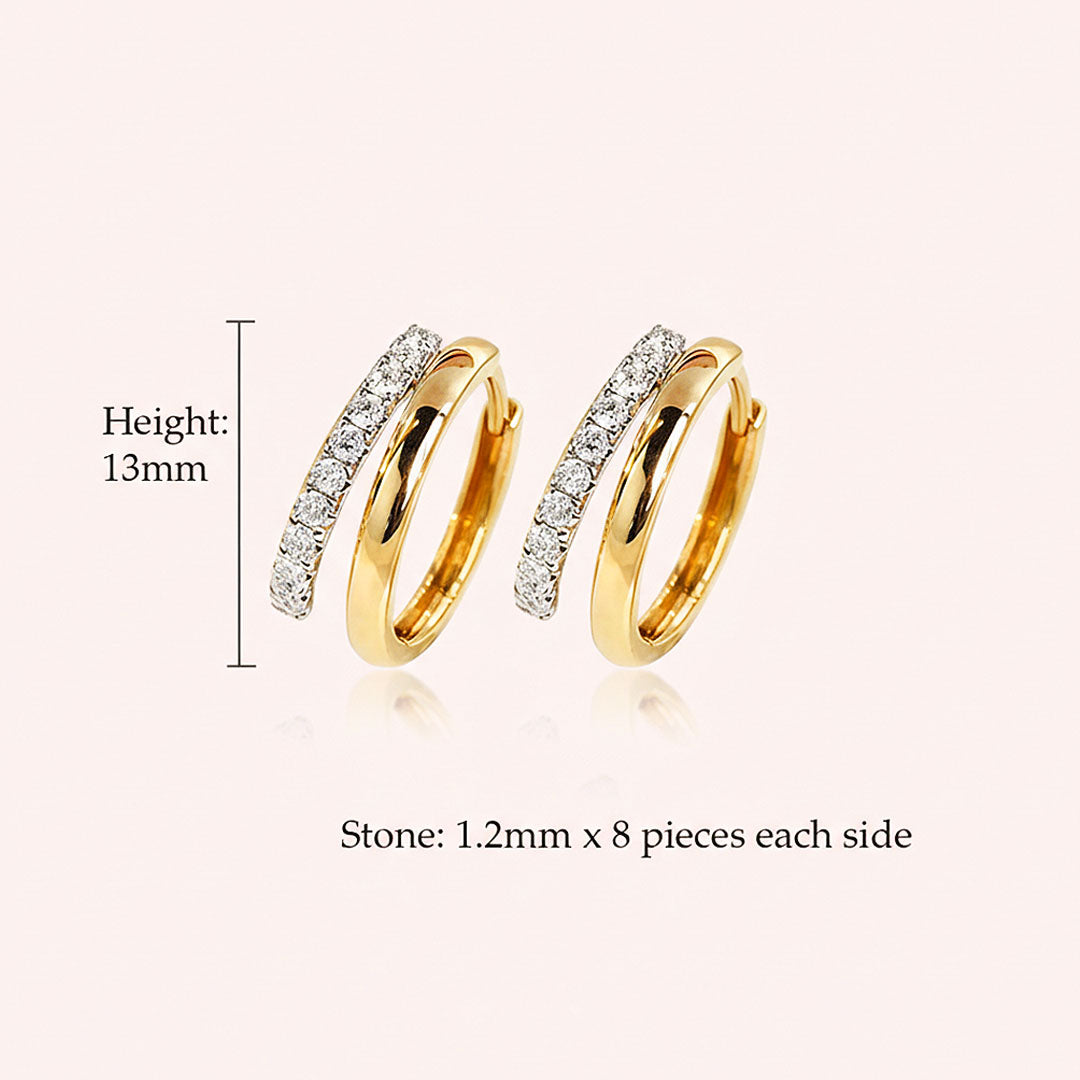 Double Row Pavé Huggie Earrings | Moissanite | 18K Gold Plated 925 Sterling Silver | Prm8129 - Earrings | Singapore Jewellery, Wedding Rings &amp; Gifts | Same Day Delivery | Tiara.com.sg