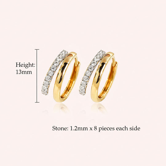 Double Row Pavé Huggie Earrings | Moissanite | 18K Gold Plated 925 Sterling Silver | Prm8129 - Earrings | Singapore Jewellery, Wedding Rings &amp; Gifts | Same Day Delivery | Tiara.com.sg