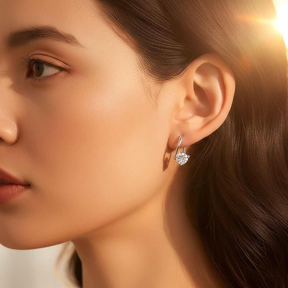 Solitaire U-Shape Huggie Earrings | Moissanite | 925 Sterling Silver | Prm8130 - Earrings | Singapore Jewellery, Wedding Rings & Gifts | Same Day Delivery | Tiara.com.sg