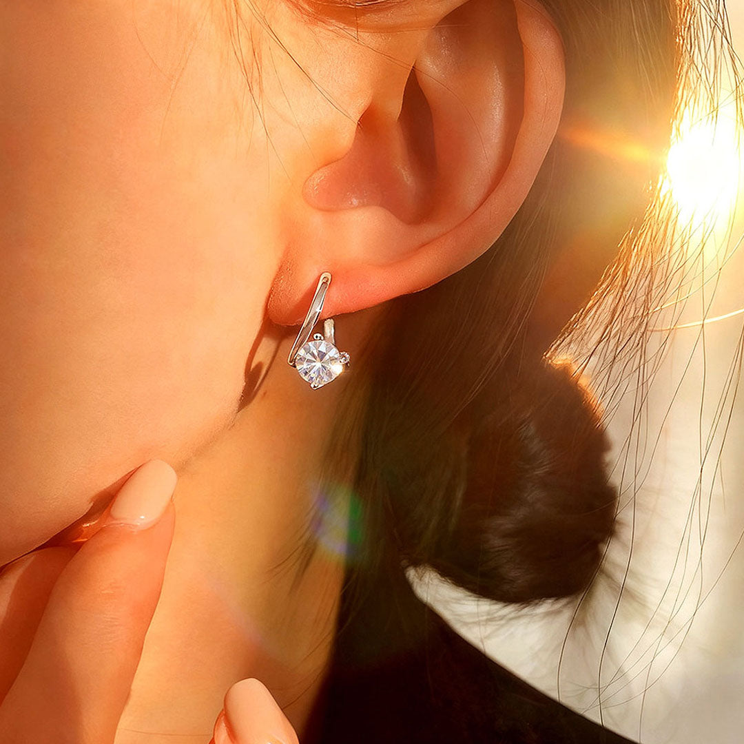 Solitaire U-Shape Huggie Earrings | Moissanite | 925 Sterling Silver | Prm8130 - Earrings | Singapore Jewellery, Wedding Rings & Gifts | Same Day Delivery | Tiara.com.sg