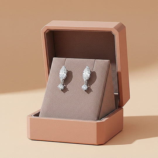 Marquise &amp; Round Drop Earrings | Moissanite | 14K Gold Plated 925 Sterling Silver | Prm8131 - Earrings | Singapore Jewellery, Wedding Rings &amp; Gifts | Same Day Delivery | Tiara.com.sg