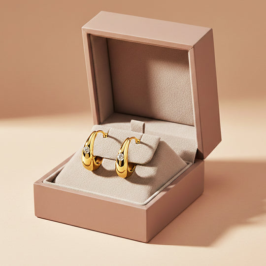 Huggie Earrings | Moissanite | 14K Gold Plated 925 Sterling Silver | Prm8132 - Earrings | Singapore Jewellery, Wedding Rings &amp; Gifts | Same Day Delivery | Tiara.com.sg