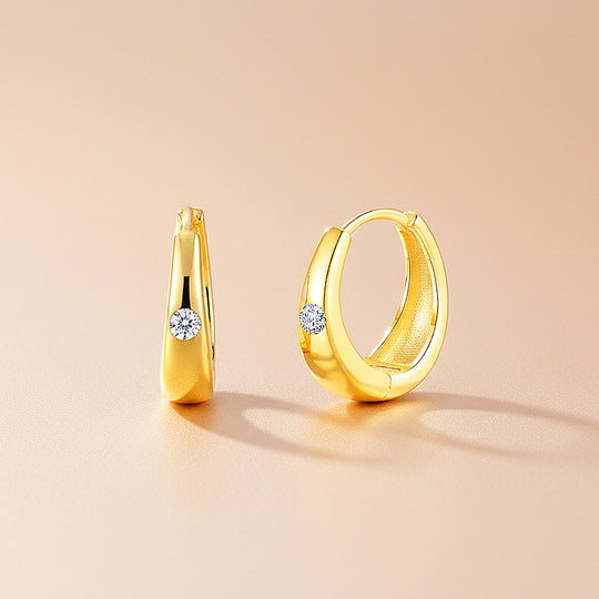 Huggie Earrings | Moissanite | 14K Gold Plated 925 Sterling Silver | Prm8132 - Earrings | Singapore Jewellery, Wedding Rings &amp; Gifts | Same Day Delivery | Tiara.com.sg