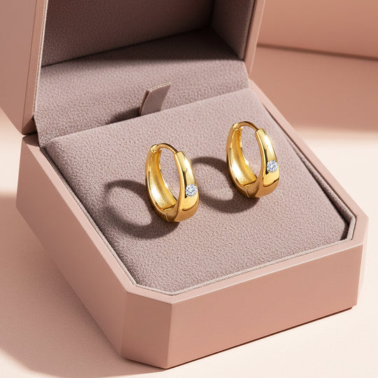 Huggie Earrings | Moissanite | 14K Gold Plated 925 Sterling Silver | Prm8132 - Earrings | Singapore Jewellery, Wedding Rings &amp; Gifts | Same Day Delivery | Tiara.com.sg