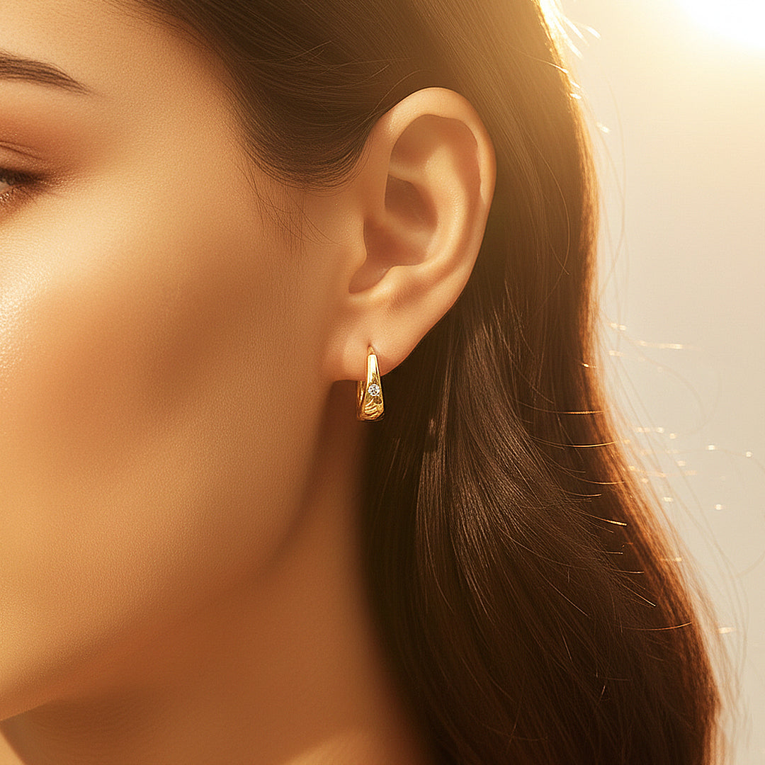 Huggie Earrings | Moissanite | 14K Gold Plated 925 Sterling Silver | Prm8132 - Earrings | Singapore Jewellery, Wedding Rings &amp; Gifts | Same Day Delivery | Tiara.com.sg