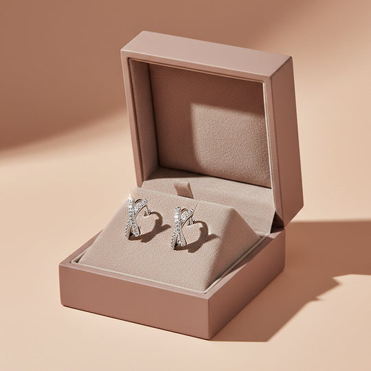 Crisscross X-Halo Huggie Earrings | Moissanite | 14K Gold Plated 925 Sterling Silver | Prm8134 - Earrings | Singapore Jewellery, Wedding Rings &amp; Gifts | Same Day Delivery | Tiara.com.sg