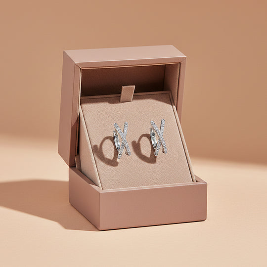 Crisscross X-Halo Huggie Earrings | Moissanite | 14K Gold Plated 925 Sterling Silver | Prm8134 - Earrings | Singapore Jewellery, Wedding Rings &amp; Gifts | Same Day Delivery | Tiara.com.sg