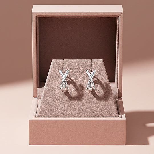 Crisscross X-Halo Huggie Earrings | Moissanite | 14K Gold Plated 925 Sterling Silver | Prm8134 - Earrings | Singapore Jewellery, Wedding Rings &amp; Gifts | Same Day Delivery | Tiara.com.sg