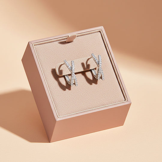 Crisscross X-Halo Huggie Earrings | Moissanite | 14K Gold Plated 925 Sterling Silver | Prm8134 - Earrings | Singapore Jewellery, Wedding Rings &amp; Gifts | Same Day Delivery | Tiara.com.sg