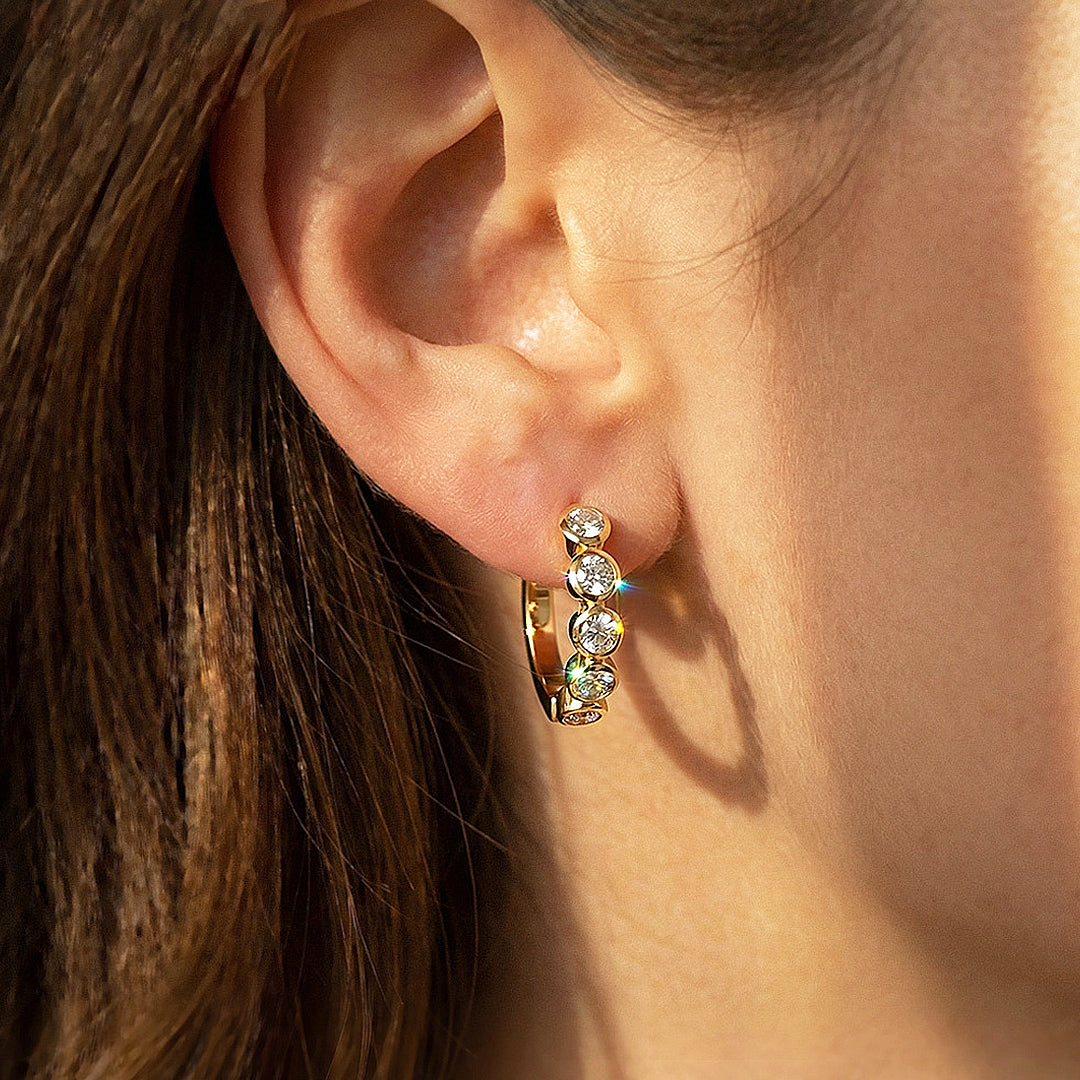 Bezel Set Eternity Huggie Earrings | Moissanite | 14K Gold Plated 925 Sterling Silver | Prm8135 - Earrings | Singapore Jewellery, Wedding Rings & Gifts | Same Day Delivery | Tiara.com.sg