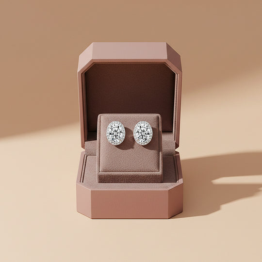 Oval Double Halo Stud Earrings | Moissanite | 925 Sterling Silver | Prm8137 - Earrings | Singapore Jewellery, Wedding Rings &amp; Gifts | Same Day Delivery | Tiara.com.sg