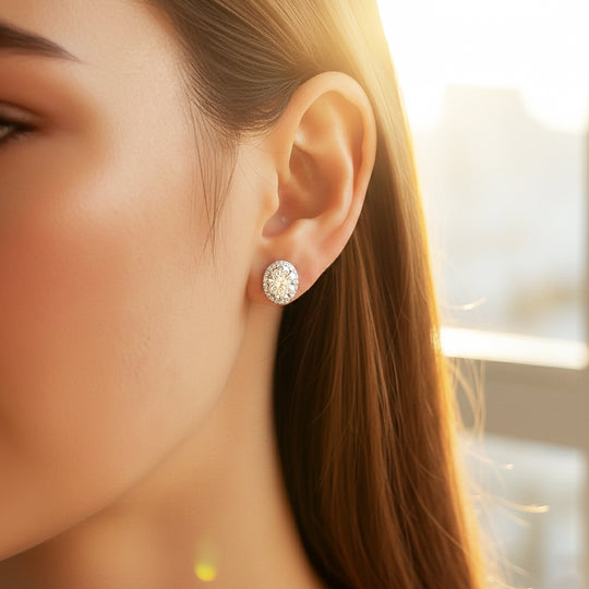 Oval Double Halo Stud Earrings | Moissanite | 925 Sterling Silver | Prm8137 - Earrings | Singapore Jewellery, Wedding Rings &amp; Gifts | Same Day Delivery | Tiara.com.sg