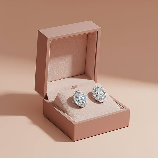 Oval Double Halo Stud Earrings | Moissanite | 925 Sterling Silver | Prm8137 - Earrings | Singapore Jewellery, Wedding Rings &amp; Gifts | Same Day Delivery | Tiara.com.sg