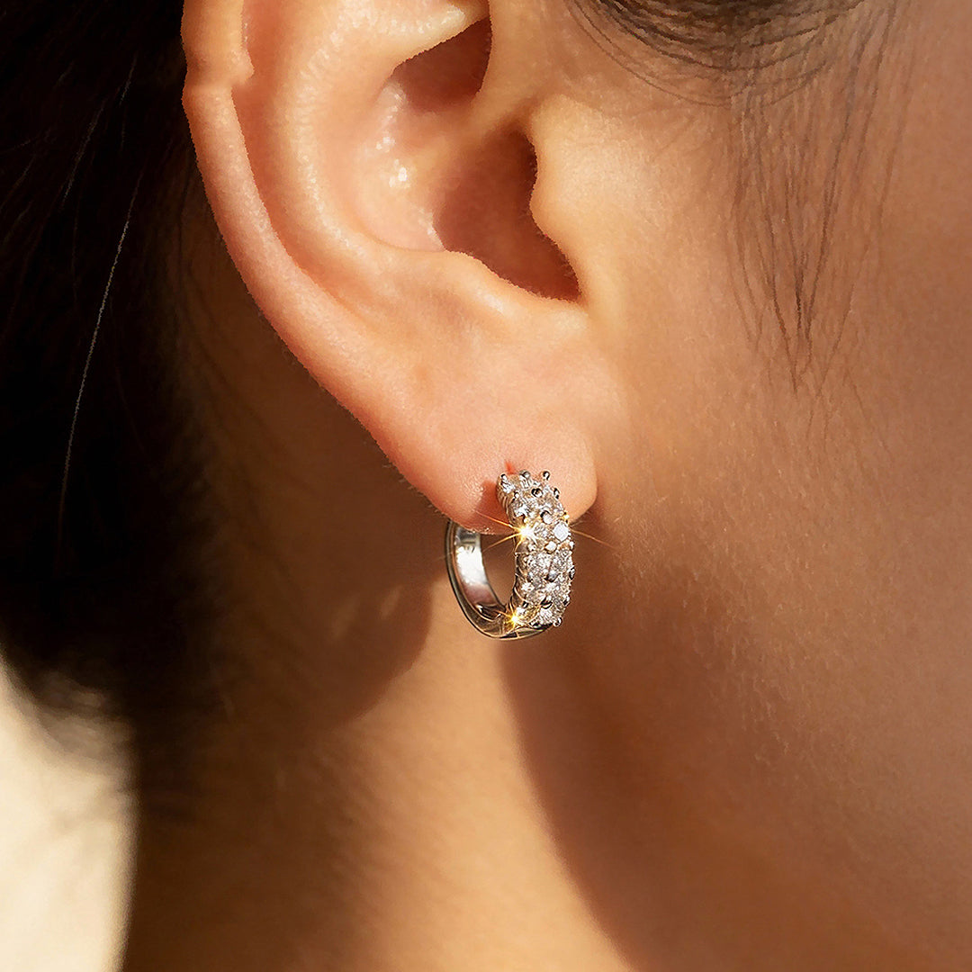 Double Row Beaded Huggie Earrings | Moissanite | 925 Sterling Silver | Prm8138 - Earrings | Singapore Jewellery, Wedding Rings &amp; Gifts | Same Day Delivery | Tiara.com.sg