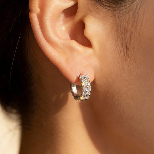 Double Row Beaded Huggie Earrings | Moissanite | 925 Sterling Silver | Prm8138 - Earrings | Singapore Jewellery, Wedding Rings &amp; Gifts | Same Day Delivery | Tiara.com.sg