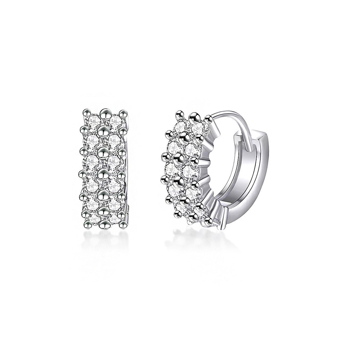 Double Row Beaded Huggie Earrings | Moissanite | 925 Sterling Silver | Prm8138 - Earrings | Singapore Jewellery, Wedding Rings &amp; Gifts | Same Day Delivery | Tiara.com.sg