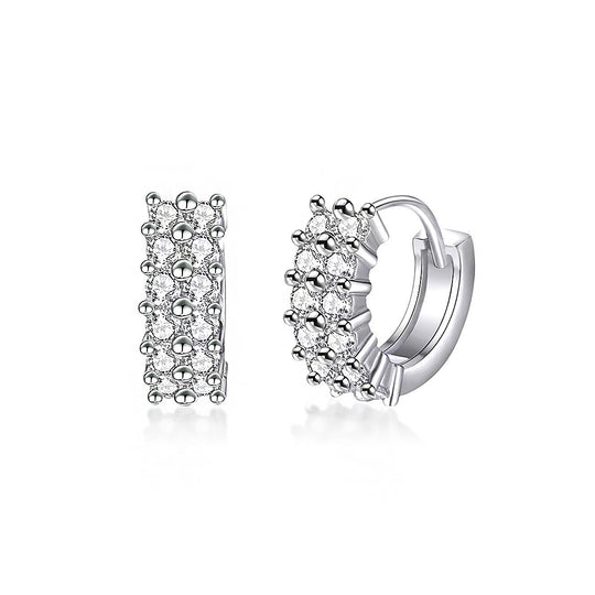 Double Row Beaded Huggie Earrings | Moissanite | 925 Sterling Silver | Prm8138 - Earrings | Singapore Jewellery, Wedding Rings &amp; Gifts | Same Day Delivery | Tiara.com.sg