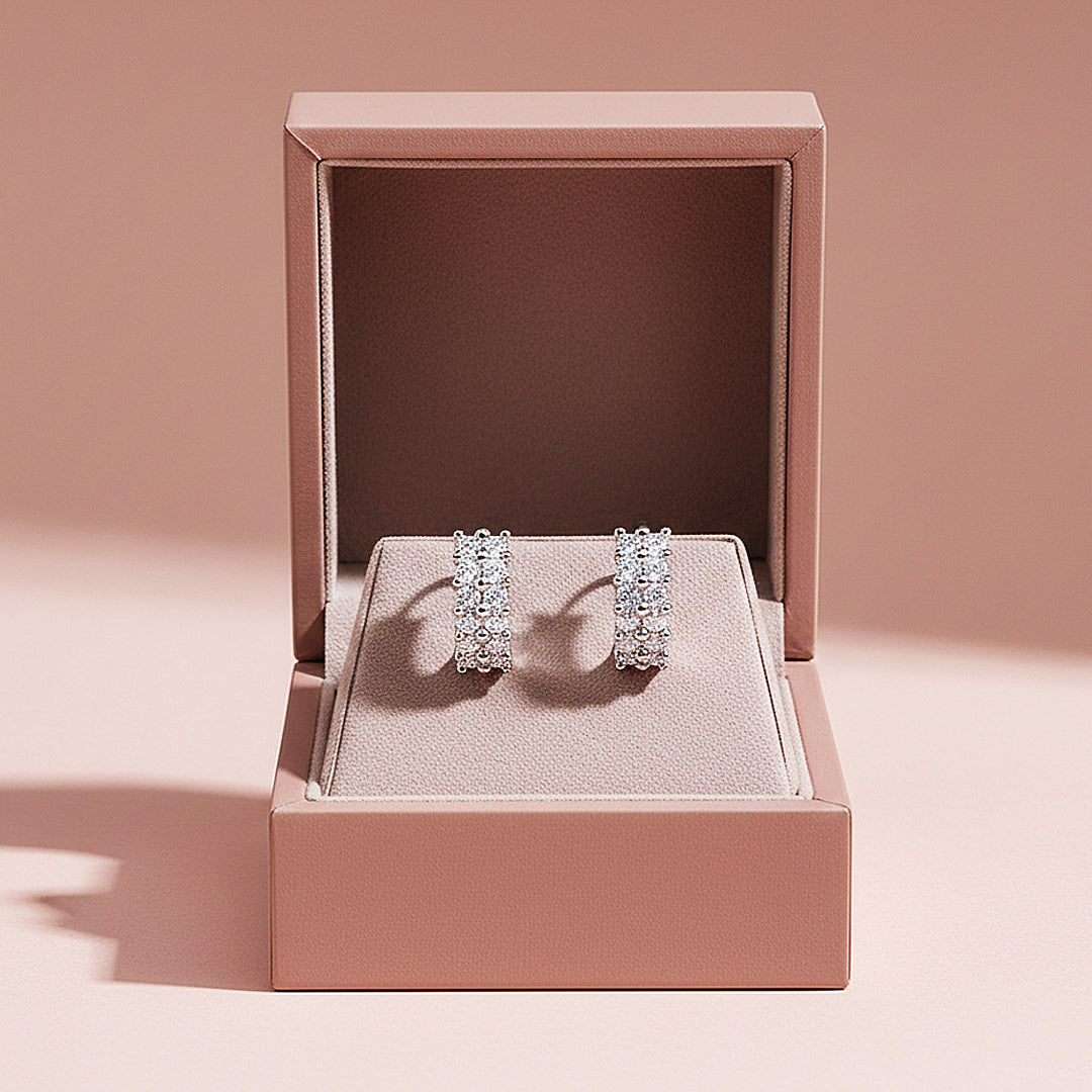 Double Row Beaded Huggie Earrings | Moissanite | 925 Sterling Silver | Prm8138 - Earrings | Singapore Jewellery, Wedding Rings &amp; Gifts | Same Day Delivery | Tiara.com.sg