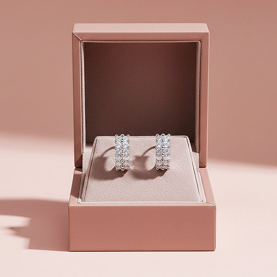 Double Row Beaded Huggie Earrings | Moissanite | 925 Sterling Silver | Prm8138 - Earrings | Singapore Jewellery, Wedding Rings &amp; Gifts | Same Day Delivery | Tiara.com.sg