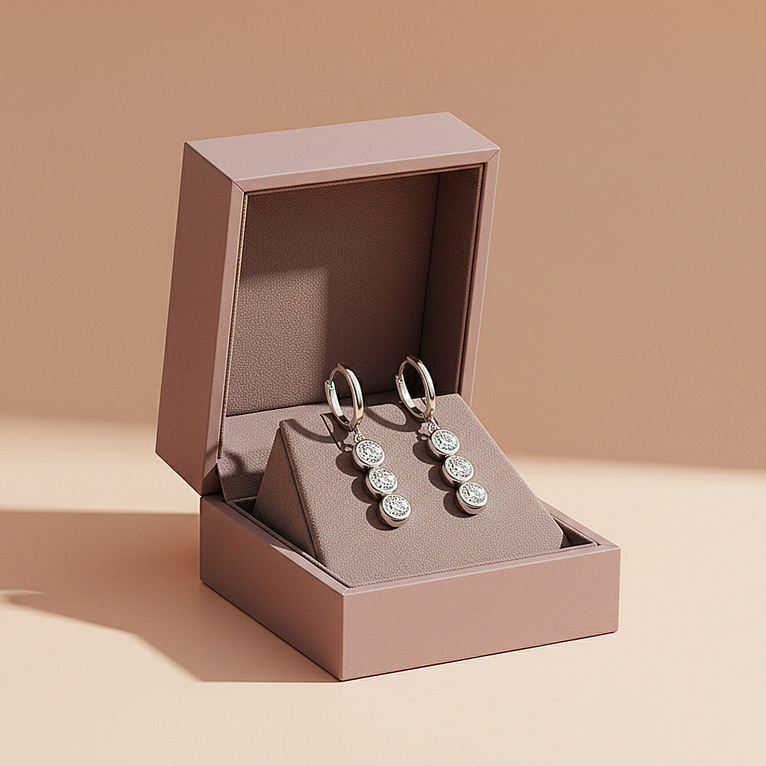 Triple Bezel Drop Huggie Earrings | Moissanite | 925 Sterling Silver | Prm8140 - Earrings | Singapore Jewellery, Wedding Rings &amp; Gifts | Same Day Delivery | Tiara.com.sg