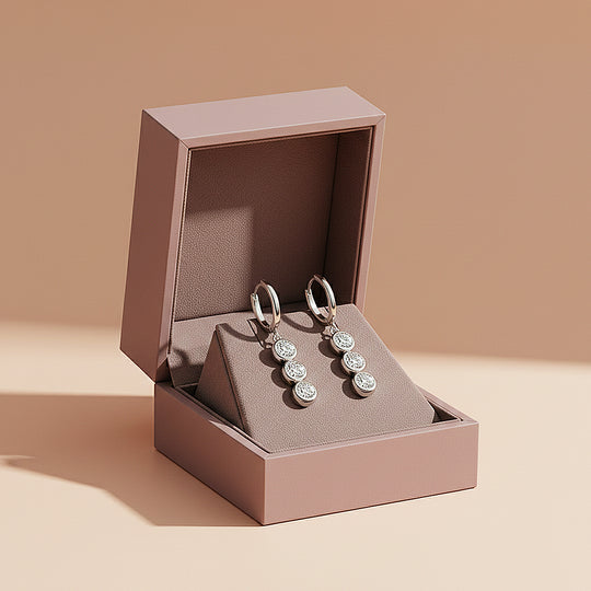 Triple Bezel Drop Huggie Earrings | Moissanite | 925 Sterling Silver | Prm8140 - Earrings | Singapore Jewellery, Wedding Rings &amp; Gifts | Same Day Delivery | Tiara.com.sg