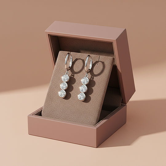 Triple Bezel Drop Huggie Earrings | Moissanite | 925 Sterling Silver | Prm8140 - Earrings | Singapore Jewellery, Wedding Rings &amp; Gifts | Same Day Delivery | Tiara.com.sg