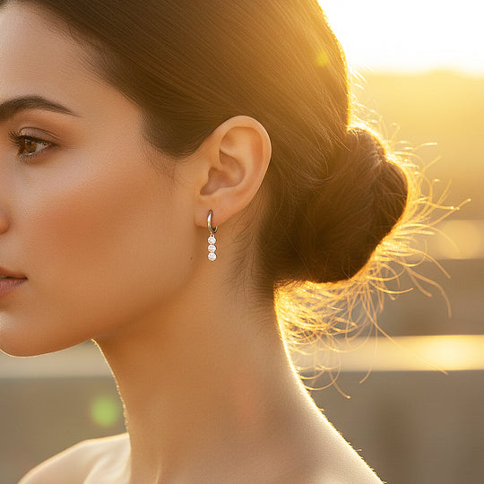 Triple Bezel Drop Huggie Earrings | Moissanite | 925 Sterling Silver | Prm8140 - Earrings | Singapore Jewellery, Wedding Rings &amp; Gifts | Same Day Delivery | Tiara.com.sg