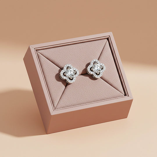Clover Halo Stud Earrings | Moissanite | 925 Sterling Silver | Prm8141 - Earrings | Singapore Jewellery, Wedding Rings &amp; Gifts | Same Day Delivery | Tiara.com.sg