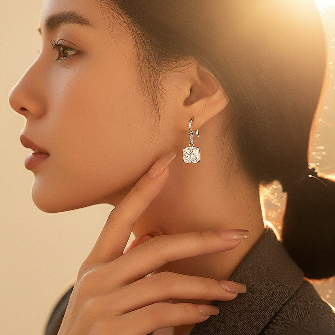 Octagonal Halo Drop Earrings | Moissanite | 925 Sterling Silver | Prm8143 - Earrings | Singapore Jewellery, Wedding Rings &amp; Gifts | Same Day Delivery | Tiara.com.sg