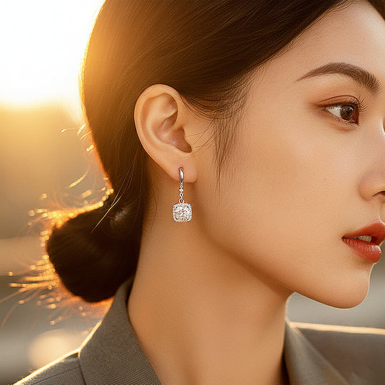 Octagonal Halo Drop Earrings | Moissanite | 925 Sterling Silver | Prm8143 - Earrings | Singapore Jewellery, Wedding Rings &amp; Gifts | Same Day Delivery | Tiara.com.sg