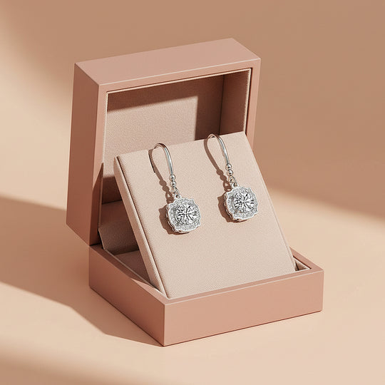 Octagonal Halo Drop Earrings | Moissanite | 925 Sterling Silver | Prm8143 - Earrings | Singapore Jewellery, Wedding Rings &amp; Gifts | Same Day Delivery | Tiara.com.sg