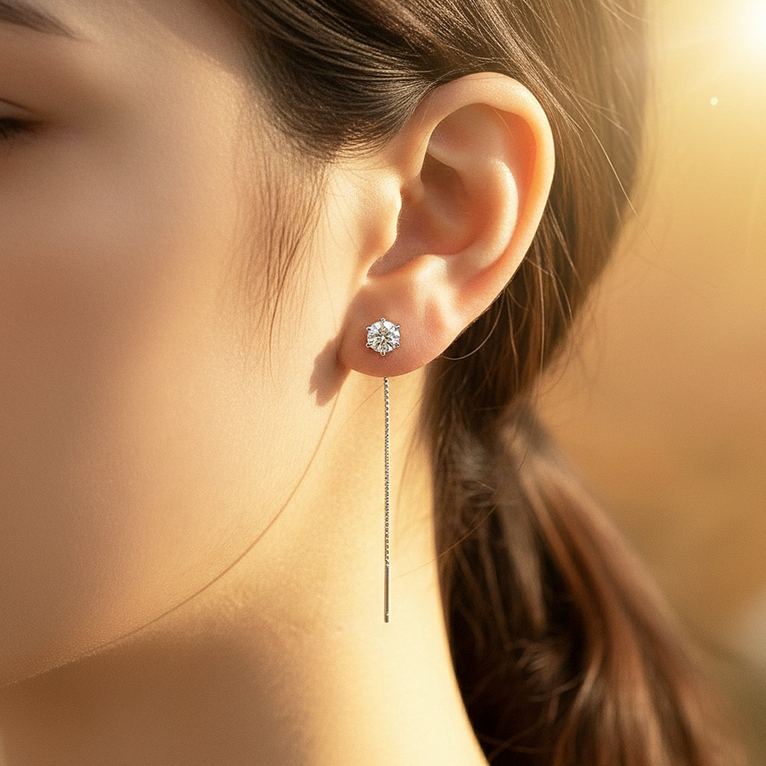 Classic Solitaire Threader Earrings | Moissanite | 925 Sterling Silver | Prm8144 - Earrings | Singapore Jewellery, Wedding Rings & Gifts | Same Day Delivery | Tiara.com.sg