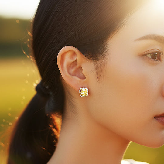 Radiant Cushion Halo Stud Earrings | Diamond Simulant | 925 Sterling Silver | Prm8146 - Earrings | Singapore Jewellery, Wedding Rings &amp; Gifts | Same Day Delivery | Tiara.com.sg