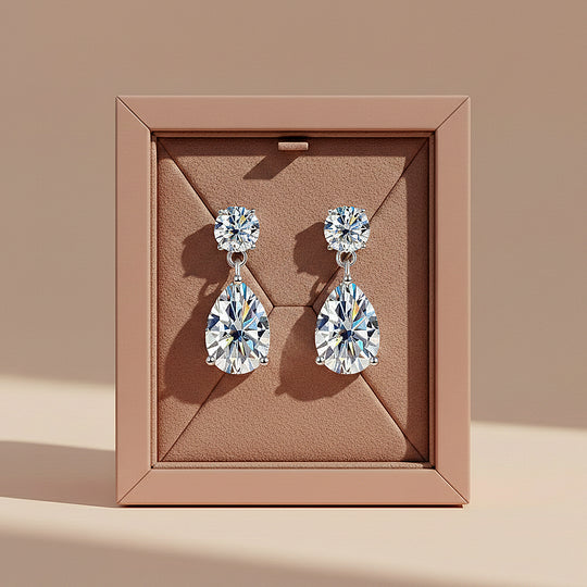 Teardrop Solitaire Drop Earrings | Moissanite | 14K Gold Plated 925 Sterling Silver | Prm8148 - Earrings | Singapore Jewellery, Wedding Rings &amp; Gifts | Same Day Delivery | Tiara.com.sg