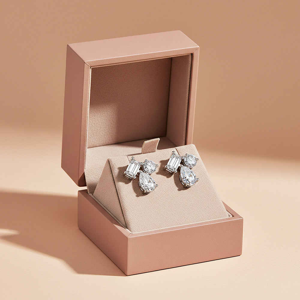 Multi-Shape Cluster Stud Earrings | Moissanite | 925 Sterling Silver | Prm8149 - Earrings | Singapore Jewellery, Wedding Rings & Gifts | Same Day Delivery | Tiara.com.sg