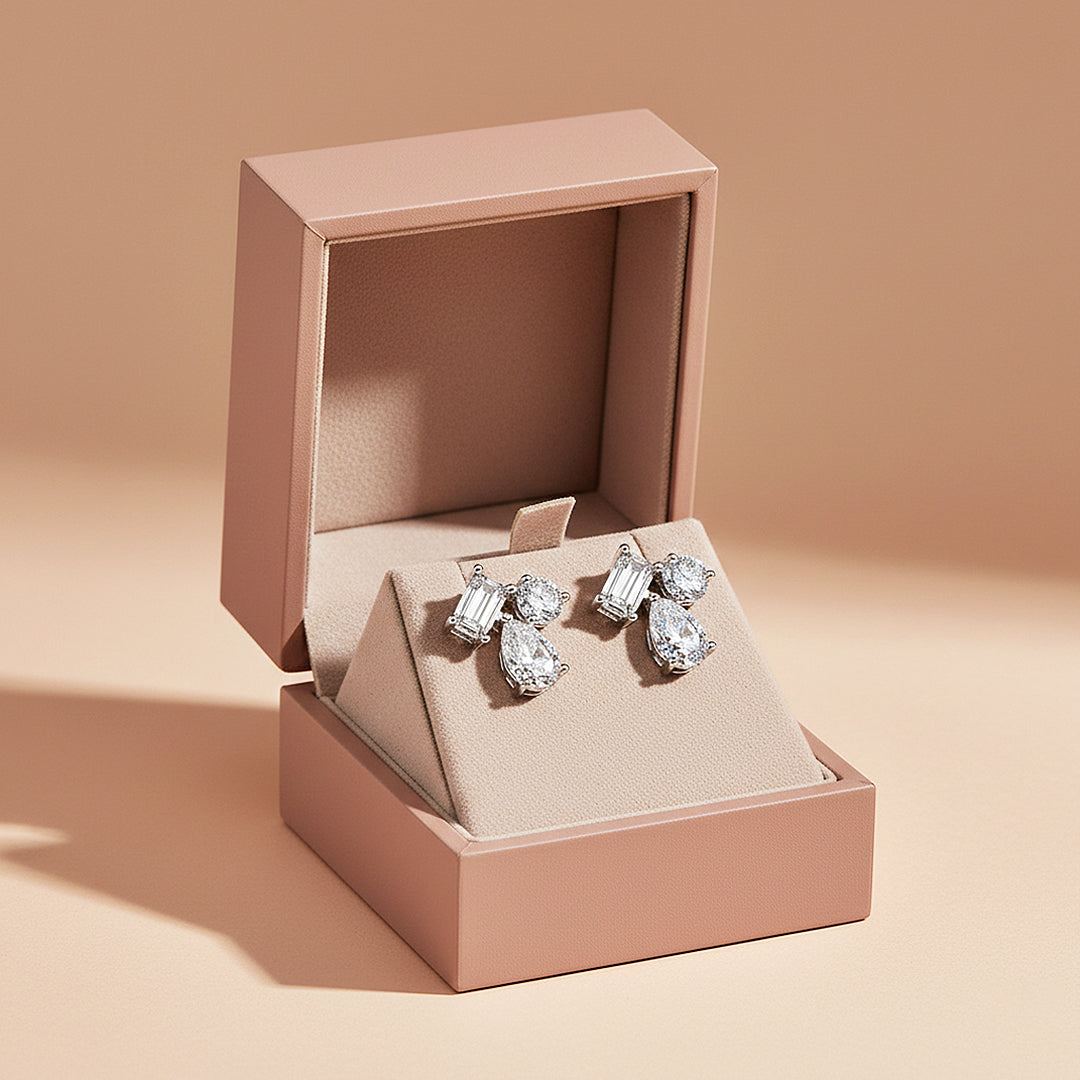 Multi-Shape Cluster Stud Earrings | Moissanite | 925 Sterling Silver | Prm8149 - Earrings | Singapore Jewellery, Wedding Rings &amp; Gifts | Same Day Delivery | Tiara.com.sg