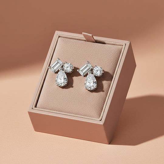 Multi-Shape Cluster Stud Earrings | Moissanite | 925 Sterling Silver | Prm8149 - Earrings | Singapore Jewellery, Wedding Rings &amp; Gifts | Same Day Delivery | Tiara.com.sg