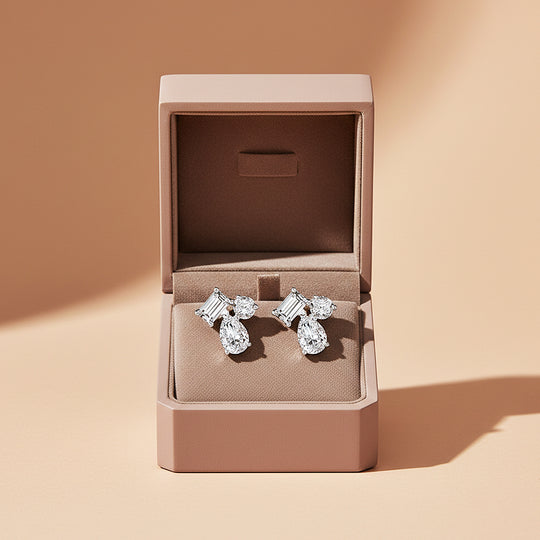 Multi-Shape Cluster Stud Earrings | Moissanite | 925 Sterling Silver | Prm8149 - Earrings | Singapore Jewellery, Wedding Rings &amp; Gifts | Same Day Delivery | Tiara.com.sg