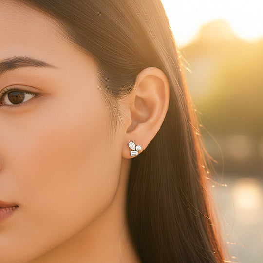 Multi-Shape Cluster Stud Earrings | Moissanite | 925 Sterling Silver | Prm8149 - Earrings | Singapore Jewellery, Wedding Rings &amp; Gifts | Same Day Delivery | Tiara.com.sg