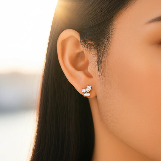 Multi-Shape Cluster Stud Earrings | Moissanite | 925 Sterling Silver | Prm8149 - Earrings | Singapore Jewellery, Wedding Rings &amp; Gifts | Same Day Delivery | Tiara.com.sg