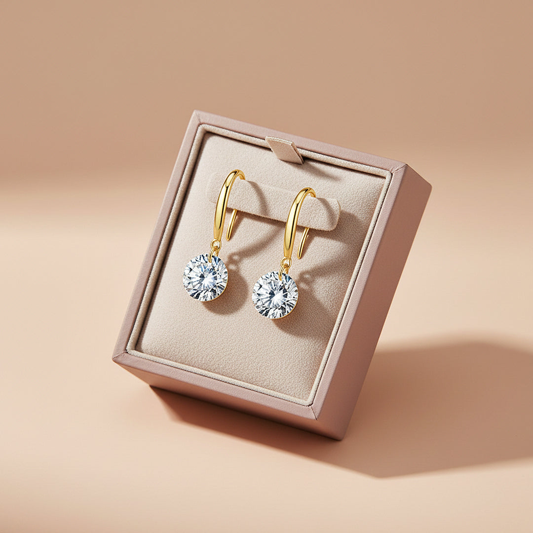 Classic Solitaire Drop Earrings | Moissanite | 14K Gold Plated 925 Sterling Silver | Prm8151 - Earrings | Singapore Jewellery, Wedding Rings &amp; Gifts | Same Day Delivery | Tiara.com.sg