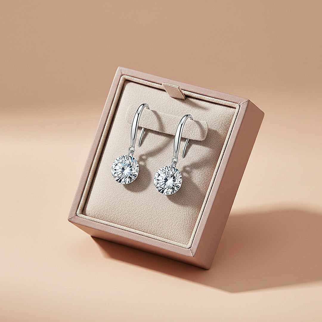 Classic Solitaire Drop Earrings | Moissanite | 14K Gold Plated 925 Sterling Silver | Prm8151 - Earrings | Singapore Jewellery, Wedding Rings &amp; Gifts | Same Day Delivery | Tiara.com.sg