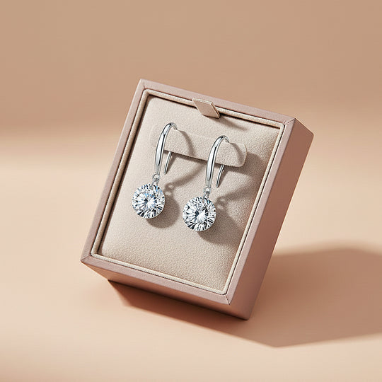 Classic Solitaire Drop Earrings | Moissanite | 14K Gold Plated 925 Sterling Silver | Prm8151 - Earrings | Singapore Jewellery, Wedding Rings &amp; Gifts | Same Day Delivery | Tiara.com.sg