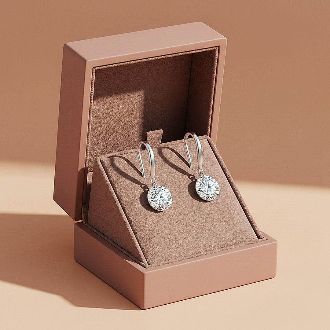 Classic Solitaire Drop Earrings | Moissanite | 14K Gold Plated 925 Sterling Silver | Prm8151 - Earrings | Singapore Jewellery, Wedding Rings &amp; Gifts | Same Day Delivery | Tiara.com.sg