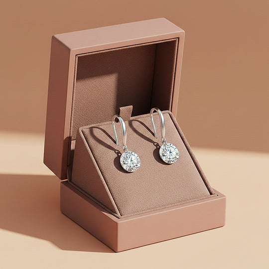 Classic Solitaire Drop Earrings | Moissanite | 14K Gold Plated 925 Sterling Silver | Prm8151 - Earrings | Singapore Jewellery, Wedding Rings &amp; Gifts | Same Day Delivery | Tiara.com.sg