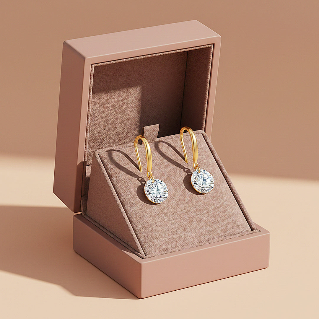 Classic Solitaire Drop Earrings | Moissanite | 14K Gold Plated 925 Sterling Silver | Prm8151 - Earrings | Singapore Jewellery, Wedding Rings &amp; Gifts | Same Day Delivery | Tiara.com.sg